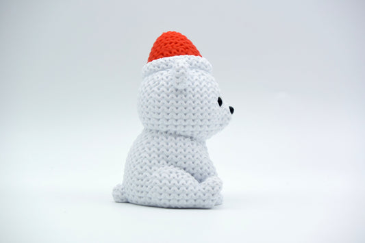 Knitted Polar Bear with Santa Hat Christmas Topkinz character side view