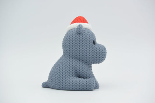 Knitted Hippo with Santa Hat Christmas Topkinz character side view