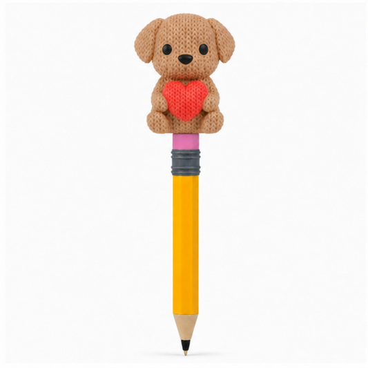 Knitted Dog With Heart - Valentine's Day Topkinz character on jumbo pencil front view
