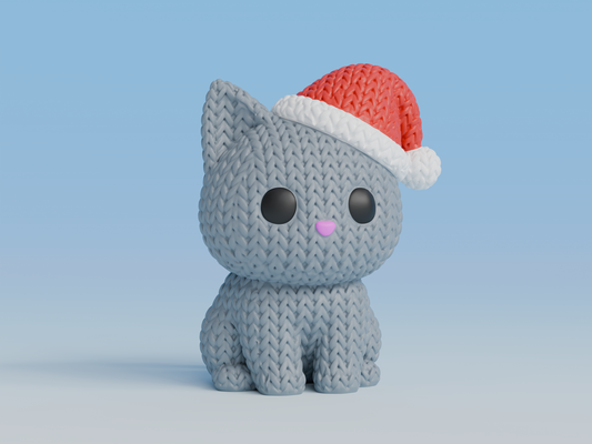 Knitted Cat with Santa Hat Christmas Topkinz character front view