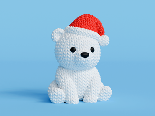 Knitted Polar Bear with Santa Hat Christmas Topkinz character front view