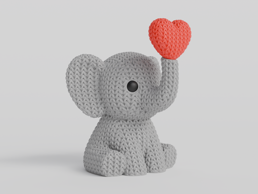 Knitted Elephant Blowing Heart - Valentine's Day Topkinz character front view